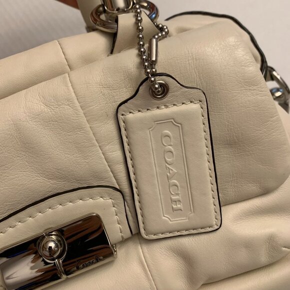 Coach Ivory  Leather Handbag Handles & shoulder strap Dual sides  12L x 8Hx 4.5W - Picture 10 of 16